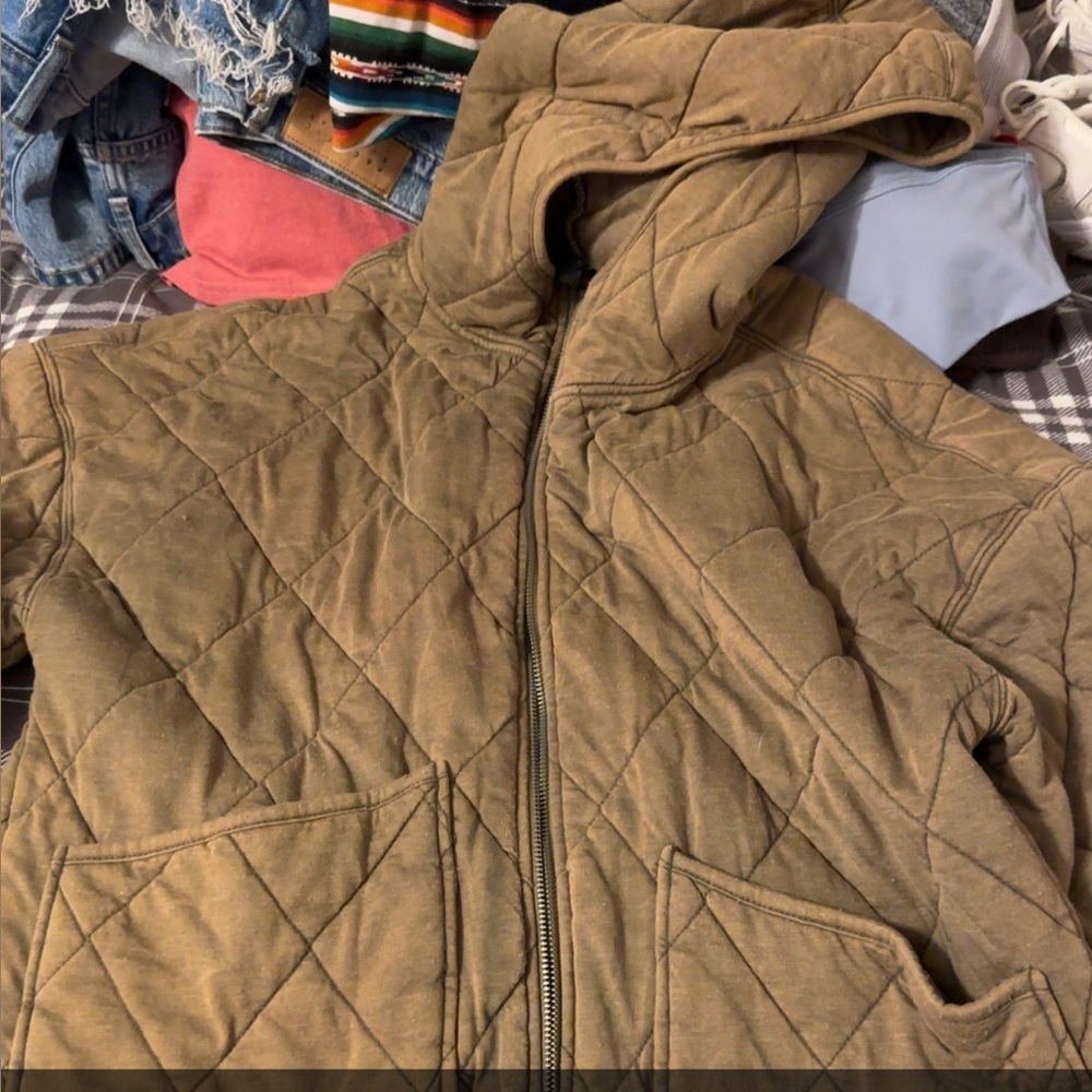 Quilted Tan Hooded Jacket
